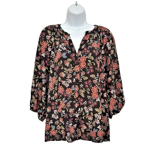 Vince Camuto Floral Printed Split-Neck Raglan-Sleeve Blouse - Picture 3 of 9